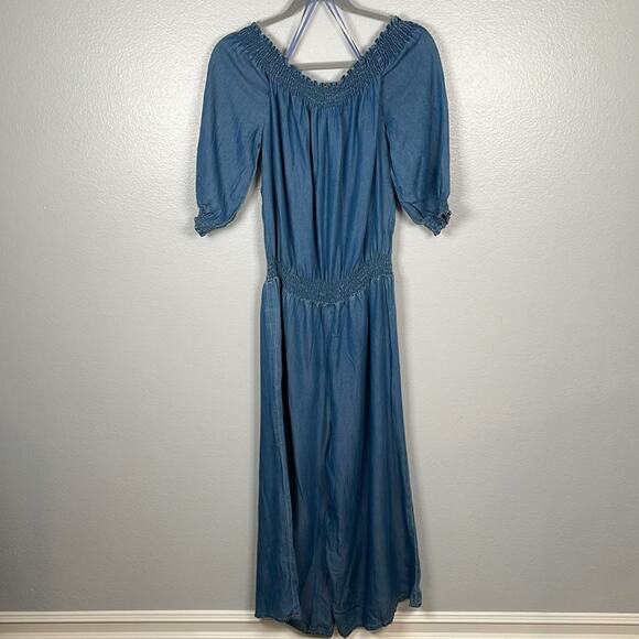 Walter Baker Tencil Chambray off the shoulder wide leg crop jumpsuit NWT medium - Picture 8 of 10